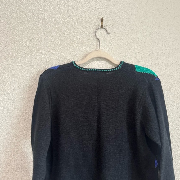 VTG Amanda Smith Chenille Argyle Knit Cardigan Preppy 90s Plaid Teal Old Money - Picture 8 of 8